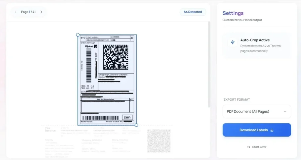 Flipkart Shipping Label Cropper